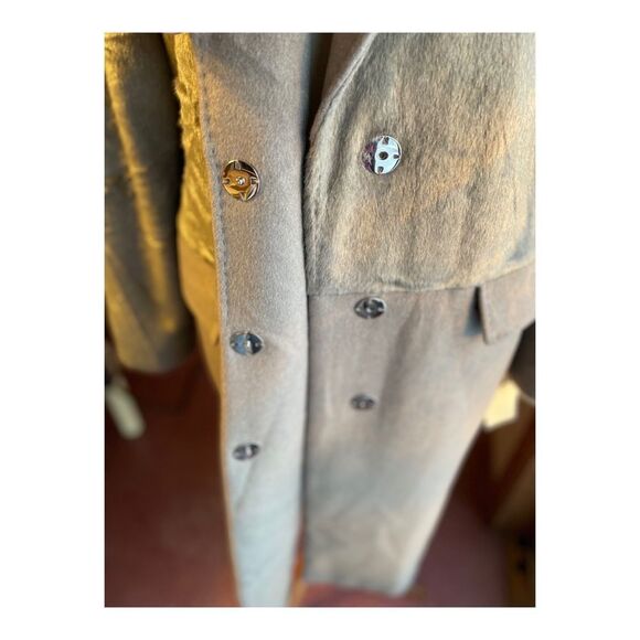 Karen Millen Long Coat Grey Wool Contast Faux Fur Upper Sz 10 - Picture 6 of 16